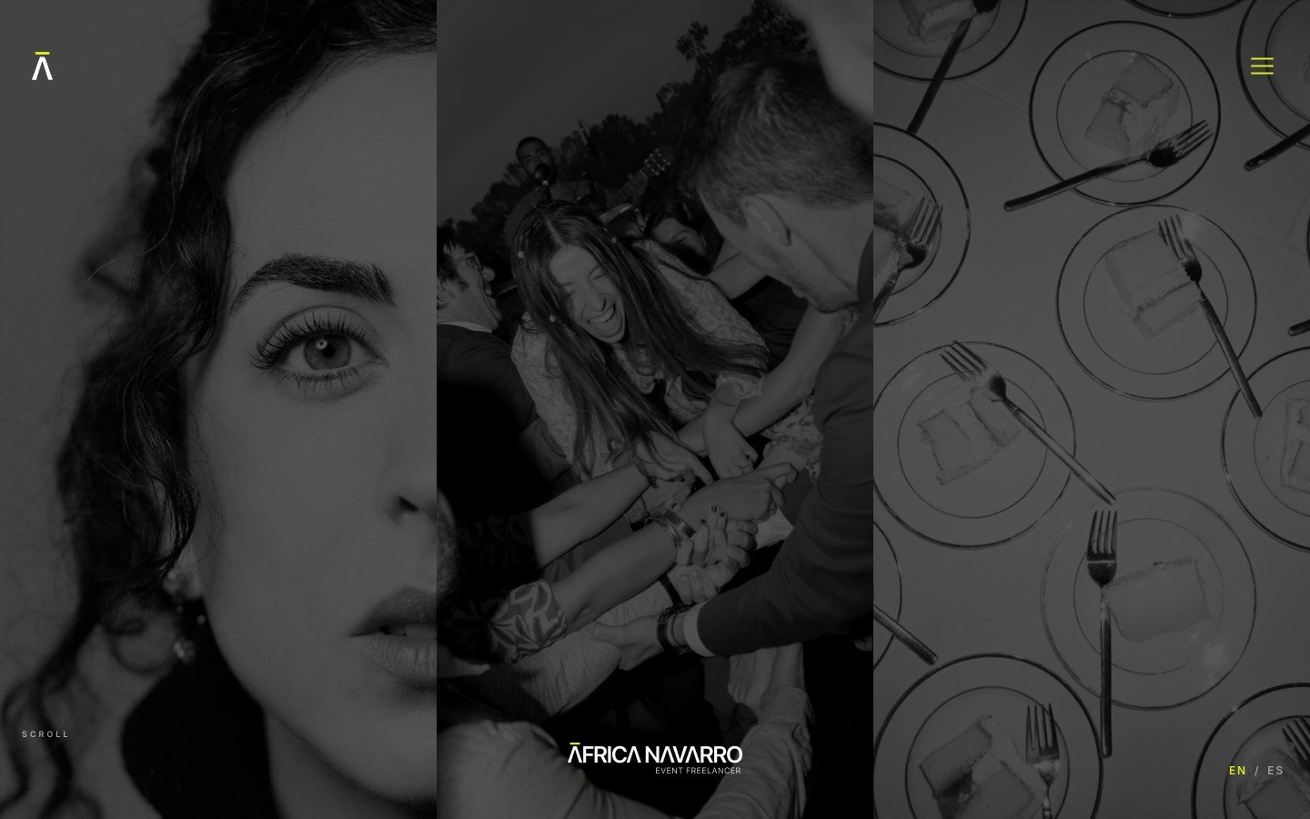 Hero de africanavarro.com con layout vertical de tres columnas