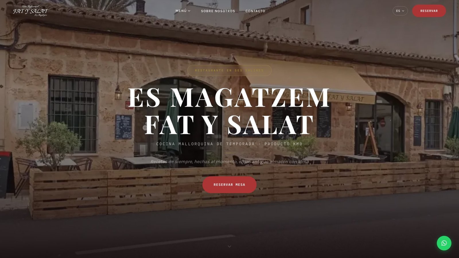 Hero de Fat y Salat con la fachada del antiguo almacén de Ses Salines y propuesta de cocina mallorquina