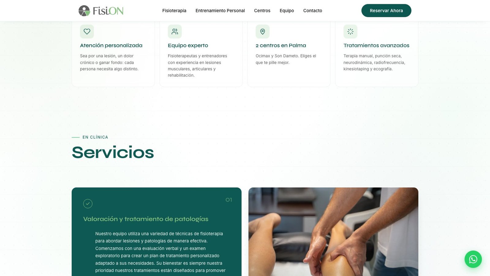 Bento de cuatro valores de FisiON: atención personalizada, equipo experto, dos centros en Palma y tratamientos avanzados