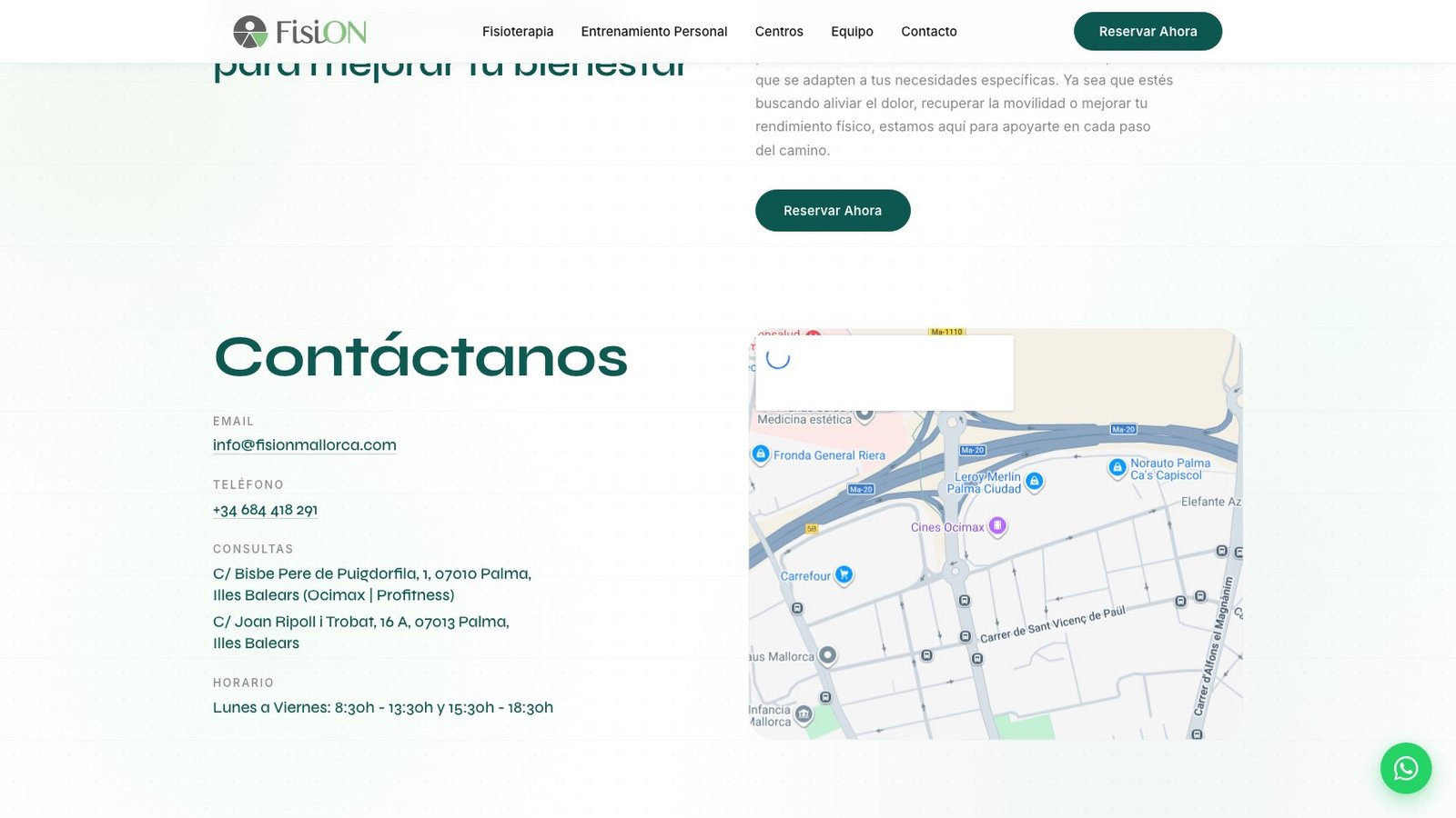 Bloque de Entrenamiento Personal con fotos del gimnasio y del trabajo con el cliente