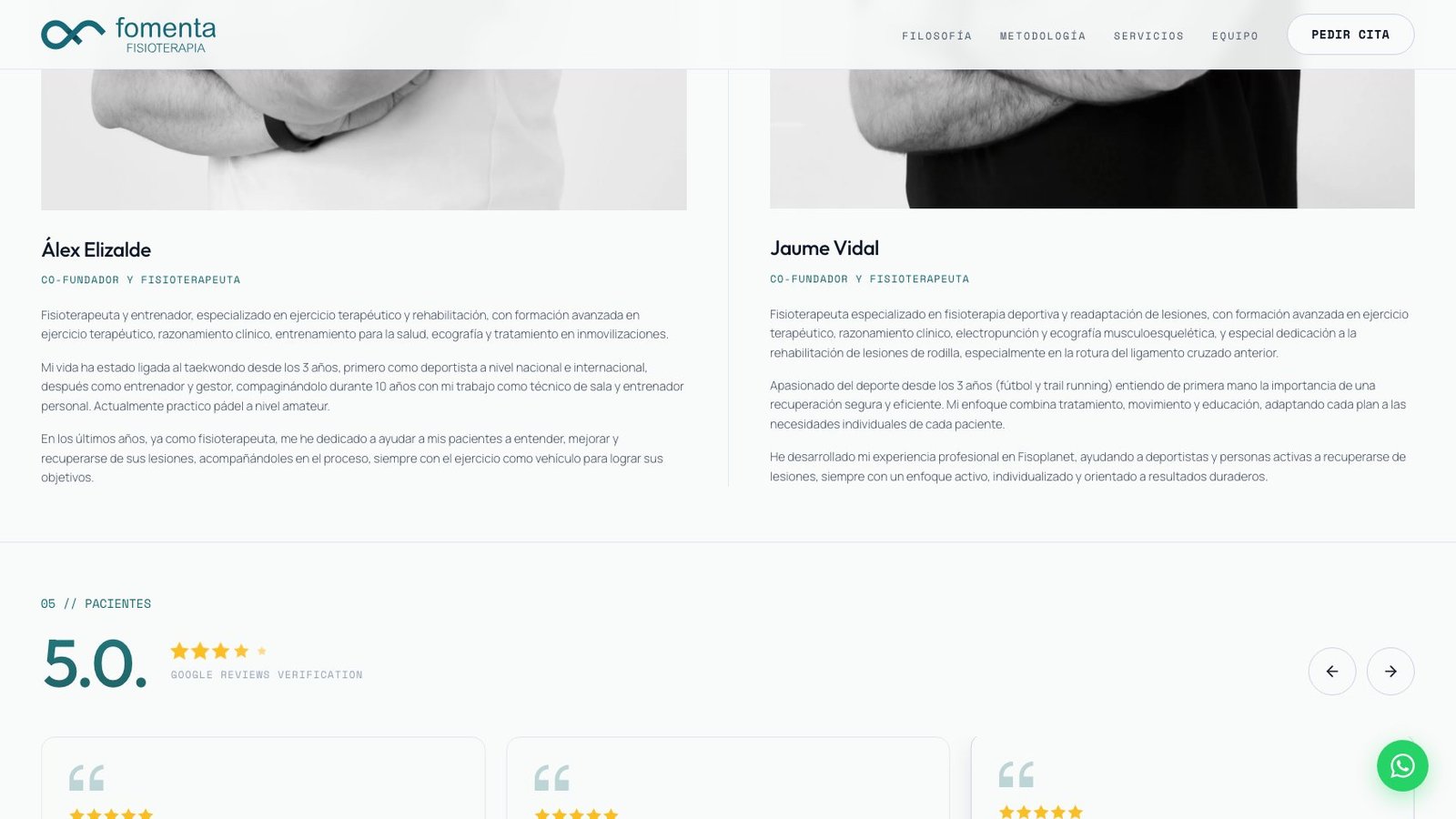 Fichas de los co-fundadores Álex Elizalde y Jaume Vidal con recorrido profesional detallado