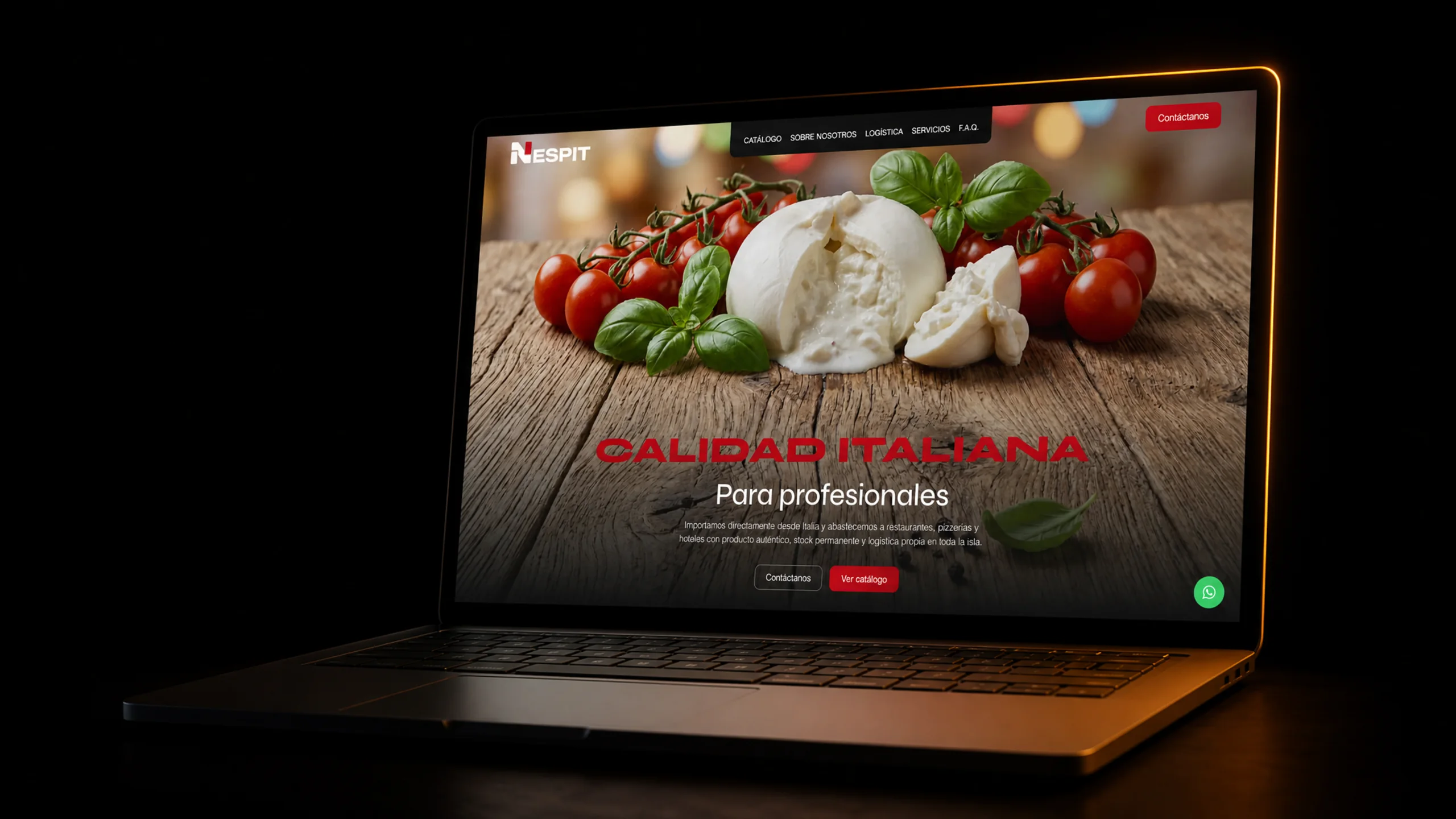 La web de Nespit en un portátil abierto, sola en la oscuridad