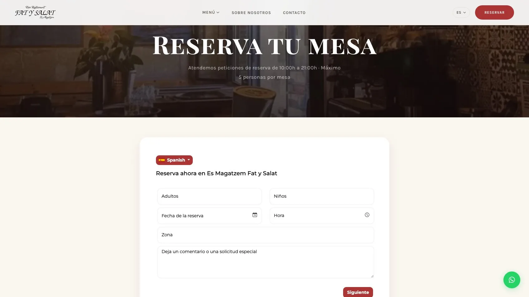 El sistema de reservas de Es Magatzem Fat y Salat, funcionando dentro de su web