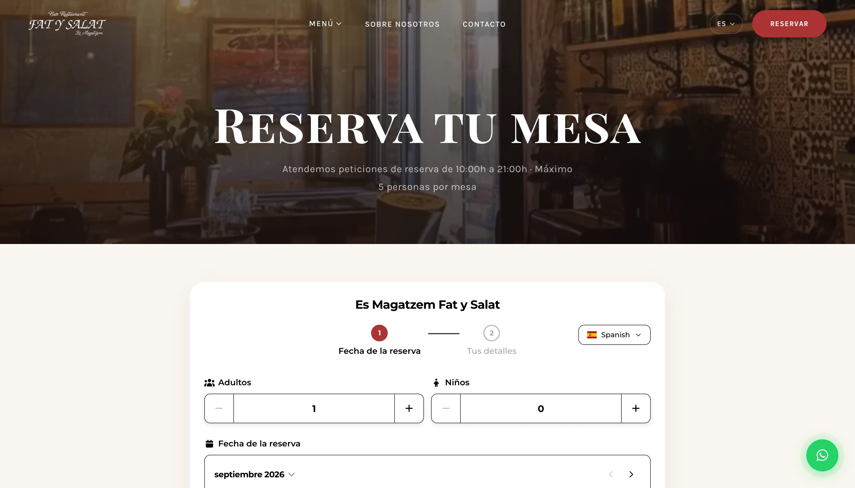 La página de reserva, con el formulario del portal incrustado y los datos de la mesa
