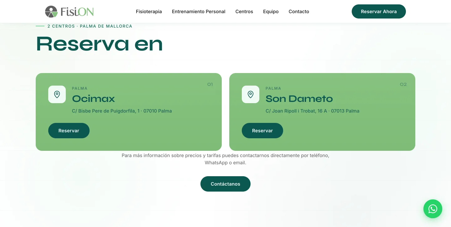 Los dos centros de Palma, cada uno con su dirección y su botón de reservar