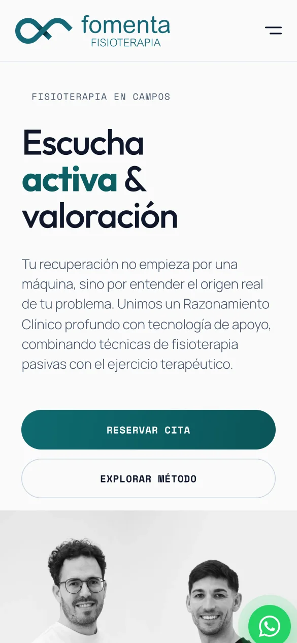La web de Fomenta Fisioterapia en un móvil