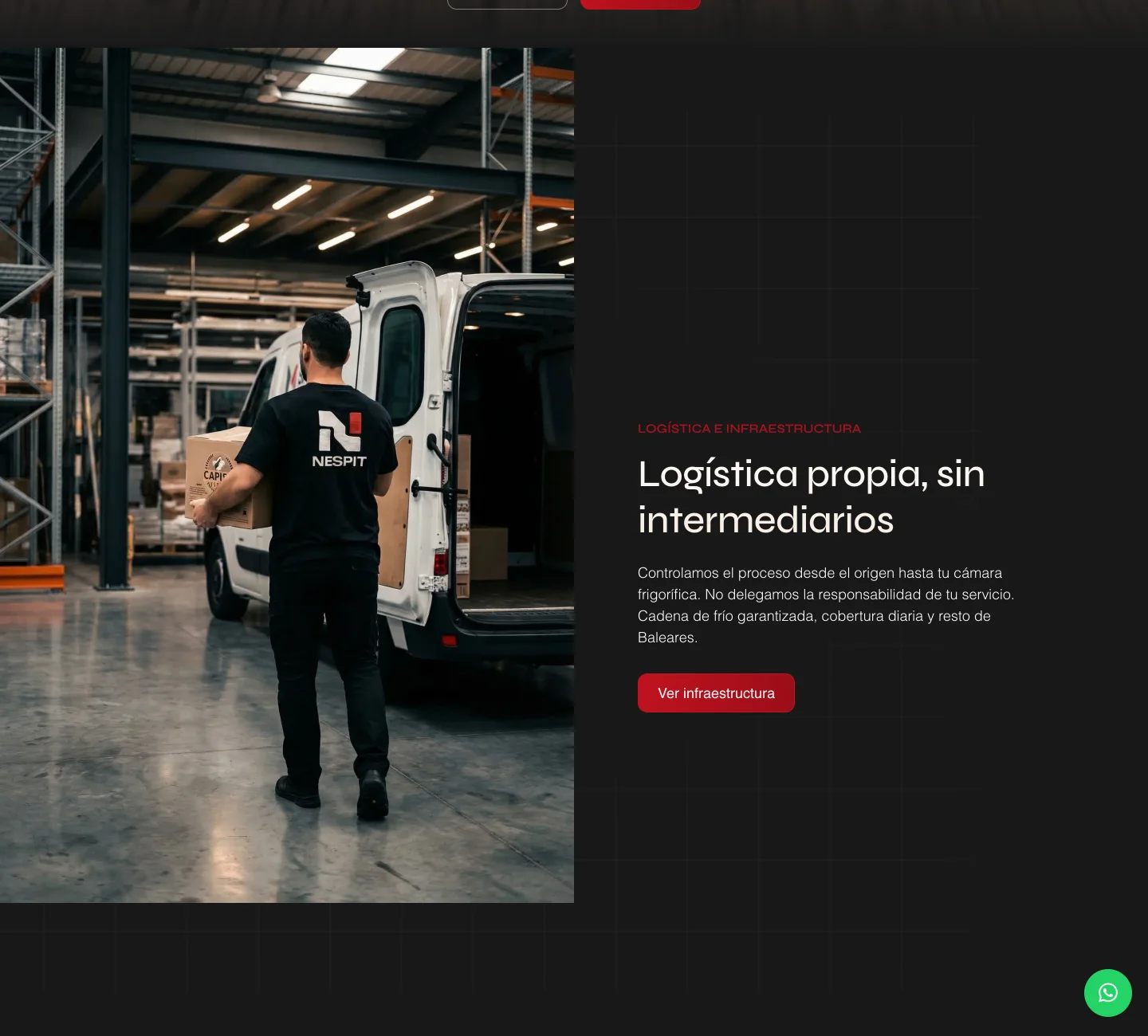 La sección de logística: «Logística propia, sin intermediarios», con el reparto saliendo del almacén