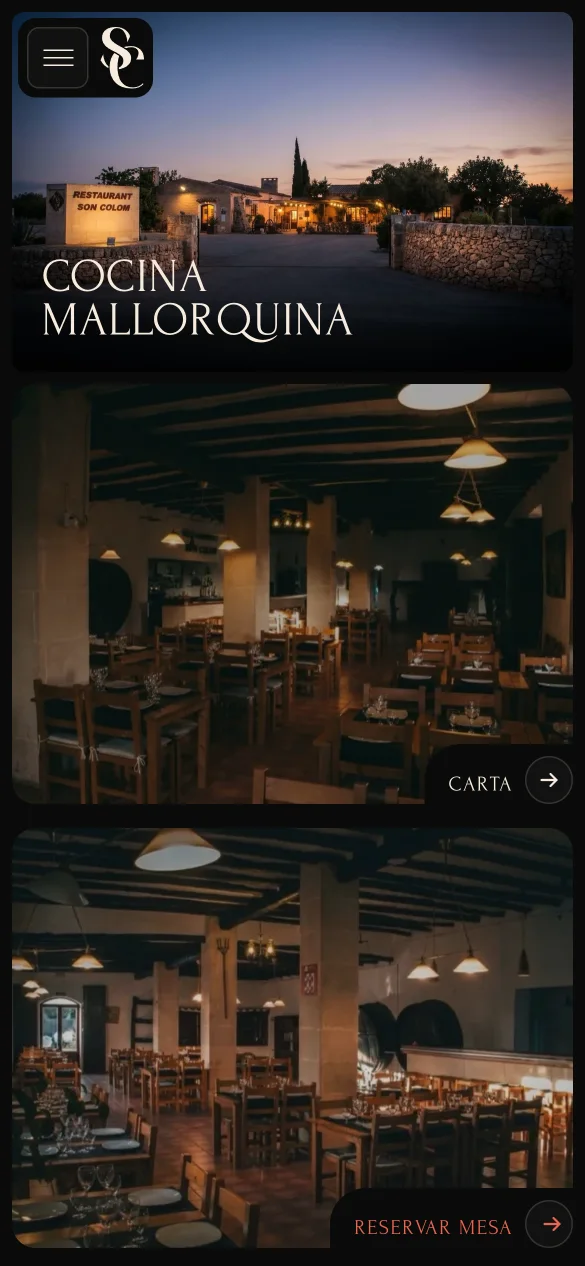 La web del restaurante Son Colom en un móvil, con su reserva propia
