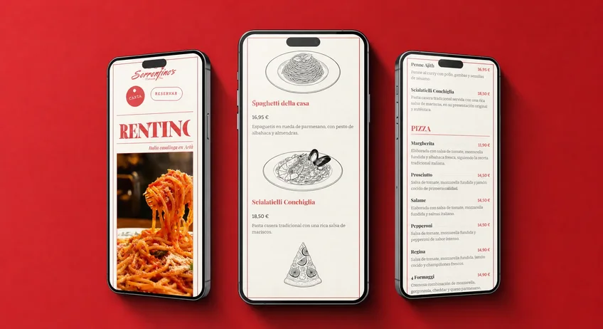 La web de Sorrentino's, restaurante, en escritorio y en móvil