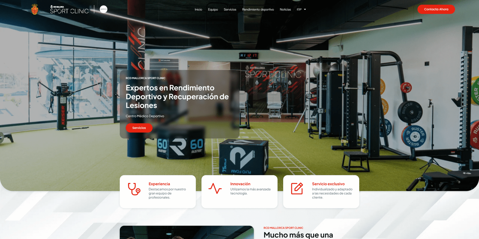 Interior del RCD Mallorca Sport Clinic, centro médico deportivo especializado en rendimiento y recuperación de lesiones.